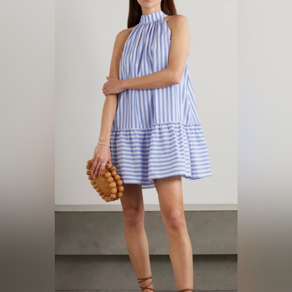 Staud Marlowe Blue and White Dress in Sea Stripe